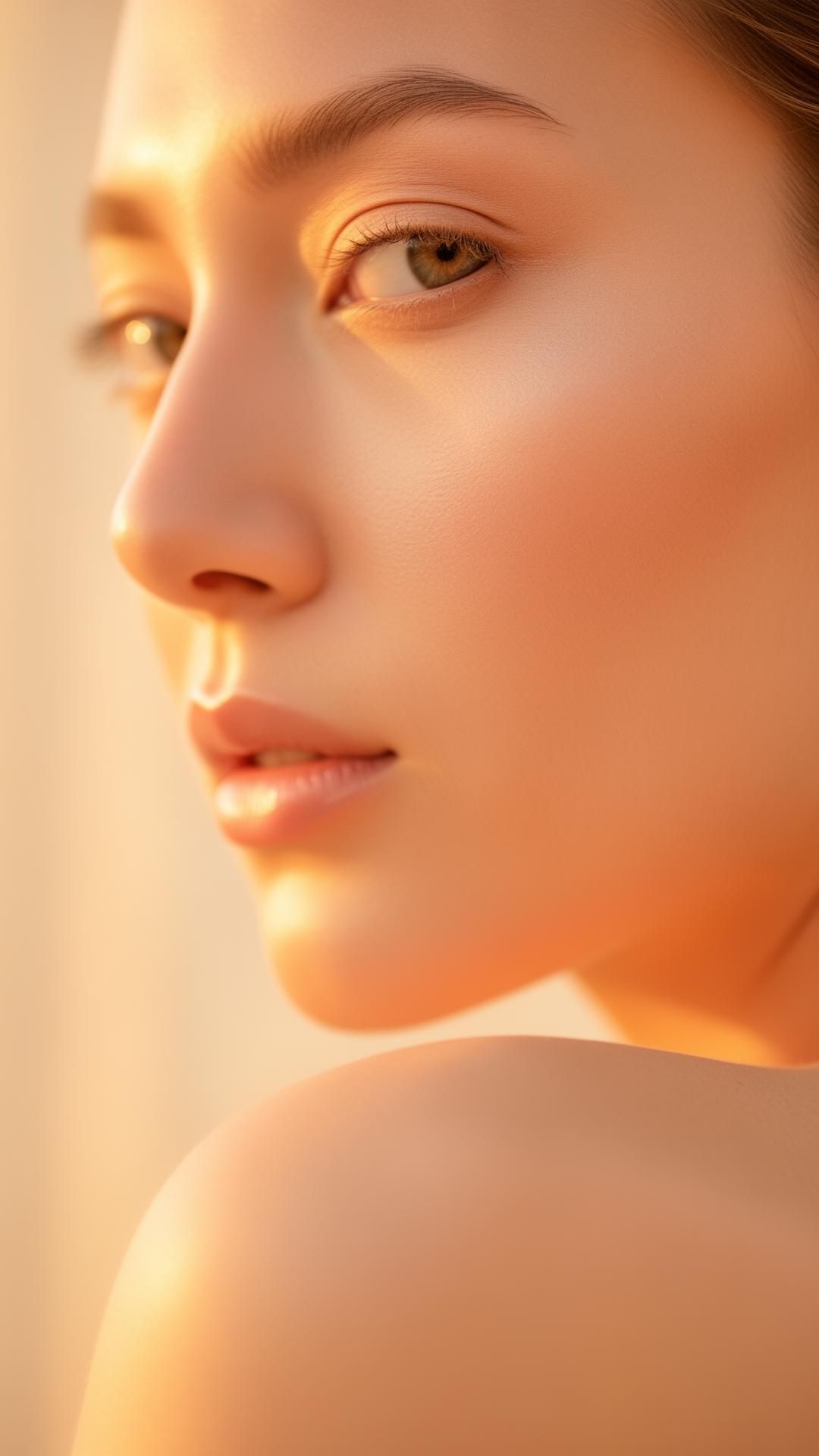 Soft portrait of glowing skin in warm light